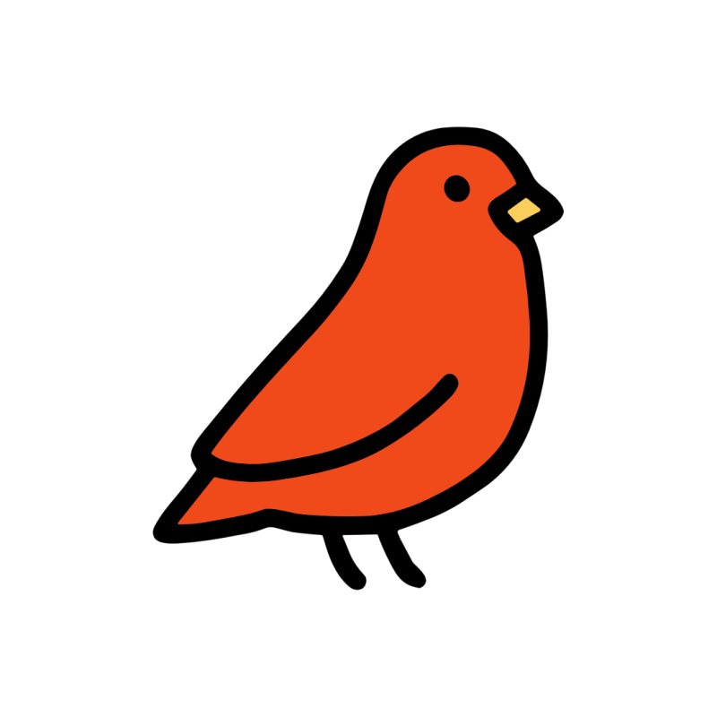 Simple illustration of an orange bird with a black outline.