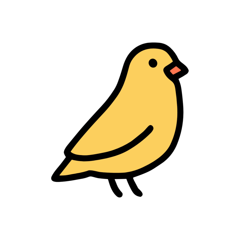 Simple drawing of a yellow bird with black outline on white background.